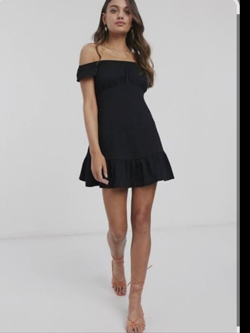 Likely Black Off-Shoulder Ruffle Hem Mini Dress